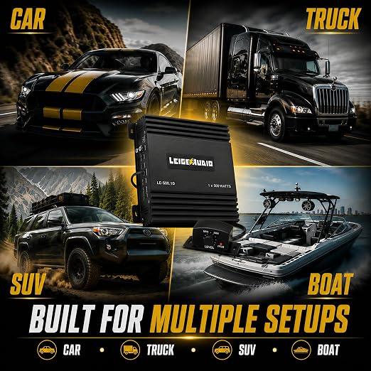 500 Watts MonoBlock Amplifier, Class D, 1 Ohm Stable Subwoofer Amplifiers for Car Audio Speakers
