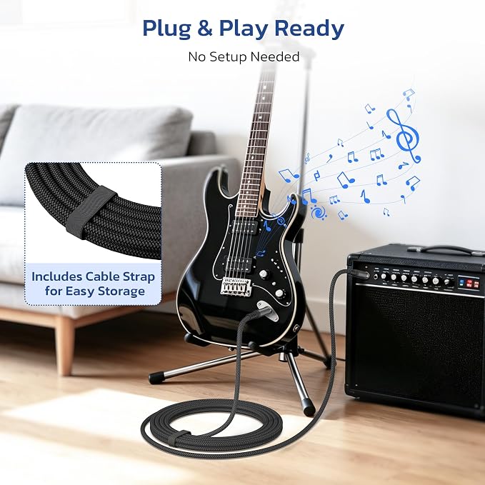 RUXELY 6.35mm TRS Instrument Cable 9M 2-Pack,Straight 1/4 Inch Male Jack Stereo Audio Interconnect Cord,Balanced Lead Line for Electric Guitar,Bass,Keyboard,Mixer,Amplifier,Amp,Speaker,Equalizer