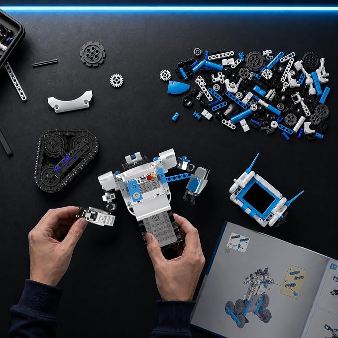 Mould King AI Robot Building Block Set, 530PCS Smart Interactive Robot with GPT Voice Control, Expressive LED Face, APP Control, STEM Educational Toy for Age 14+/Adults-Blue
