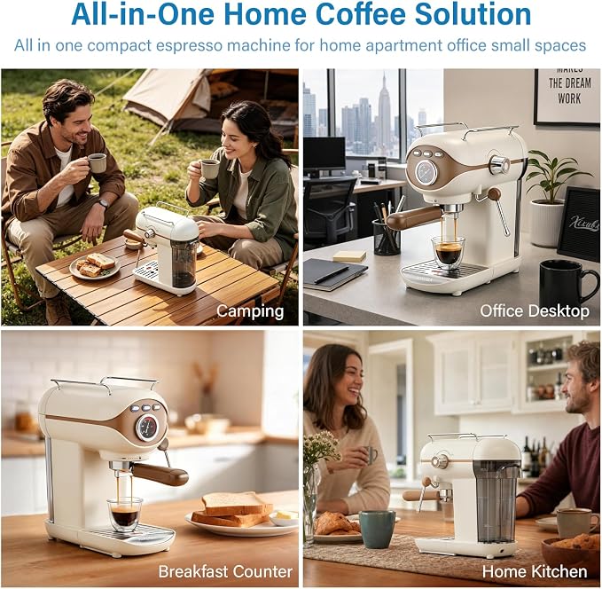 XIXUBX Espresso Machine, 20Bar Compact Espresso Maker with Milk Frother, PID Temperature Control, Low Vibration Coffee Maker for Small Kitchen, Home, Brews Latte, Cappuccino