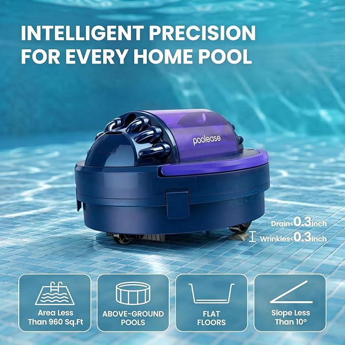 Cordless Pool Vacuum Robot with Dual high-Powerful Motors Provide Strong Suction, Self-Parking, 100 Min Runtime, Robotic Pool Cleaner for Above/In-ground Flat Pool up to 960 Sq.ft