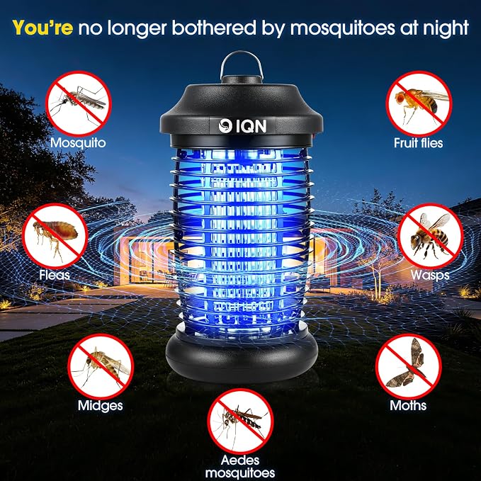 Bug Zapper Outdoor, Plug-in Electric Mosquito Fly Zapper, 15W Light & 4200V Grid, On/Off Switch, Mosquito Traps & Killer for Home, Kitchen, Patio, Backyard and More (Black)