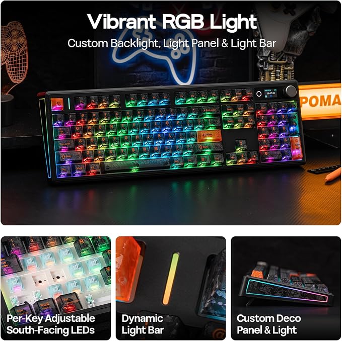 EPOMAKER TH108 V2 PRO Full Size Mechanical Keyboard with Screen&Knob, 10000mAh, BT/2.4Ghz, Mac Modifier PBT Keycap, Hot Swap, RGB, Gasket, Wireless Gaming Keyboard for Mac/PC (Black, Creamy Jade)
