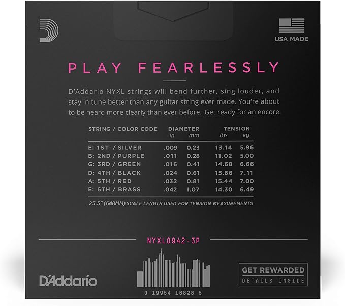 D'Addario Electric Guitar Strings, NYXL Nickel Plated, NYXL0942-3P, Super Light 09-42, 6-String Set, Pack of 3