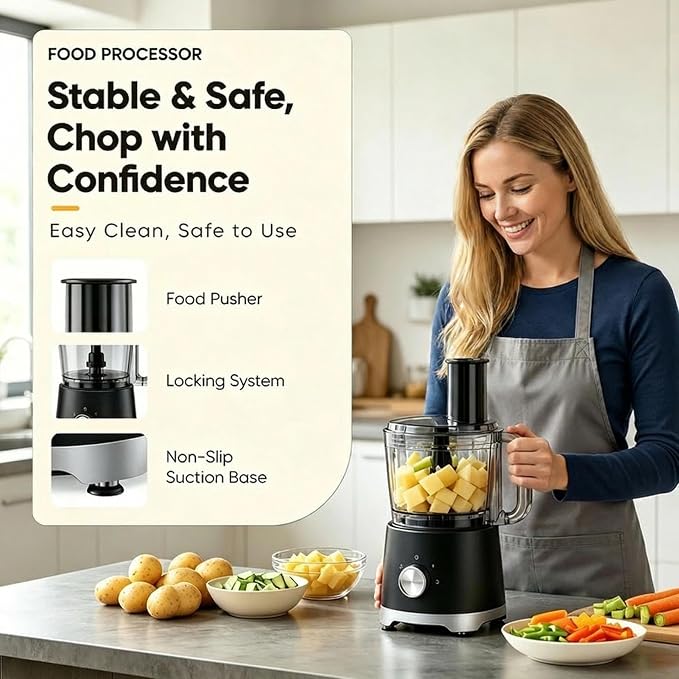 Simple Deluxe 10.5 Cup Food Processor, Multi-Functional Vegetable Choppers Food Grinder with Slicing Shredding Chopping Kneading, Suitable for Smoothie Fruit Dough, 2.6QT, Classic Black