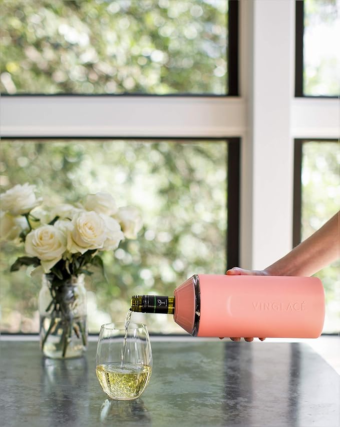 Vinglacé Wine Bottle Chiller- Portable Champagne Insulator- Stainless Steel Wine Cooler Sleeve - Keeps Wine Cold (Coral)