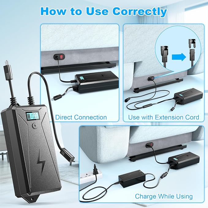 Battery Pack for Reclining Furniture,2500mAh Recliner Battery Packs Rechargeable 2 Pin, Universal Wireless Batteries for Reclining Furniture with Charger for Power Recliner, Power Sofa and Lift Chair