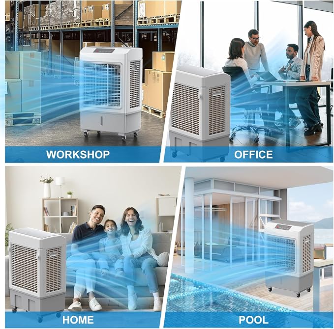 Windowless Swamp Cooler, 3 in 1 Evaporative Portable Air Conditioner with Remote, Cooling Fan Ac Unit,3 Speed, 24H Timer, 5.3 Gal Water Tank, 4 Ice Box for Garage, Patio, Bedroom Home Office Outdoor