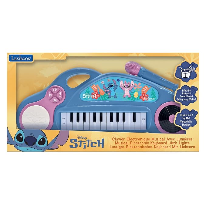 Lexibook, Disney Stitch, Electronic Piano for Kids with Light Effects, Blue Purple, K704D