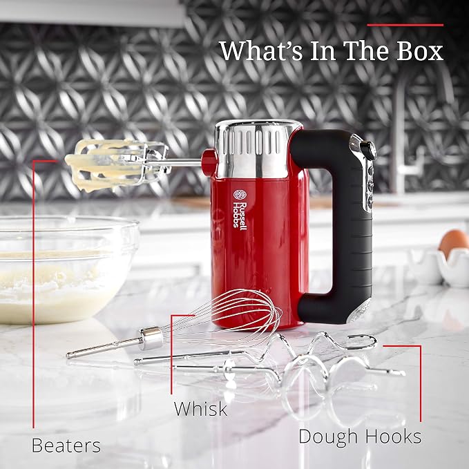Remington Russell Hobbs MX3100RDR Retro Style Hand Mixer, 4 Speeds + Turbo Boost, Red