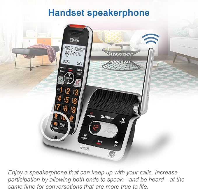 AT&T BL102 DECT 6.0 Cordless Phone for Home with Answering Machine, Call Blocking, Caller ID Announcer, Audio Assist, Intercom, and Unsurpassed Range, Silver/Black