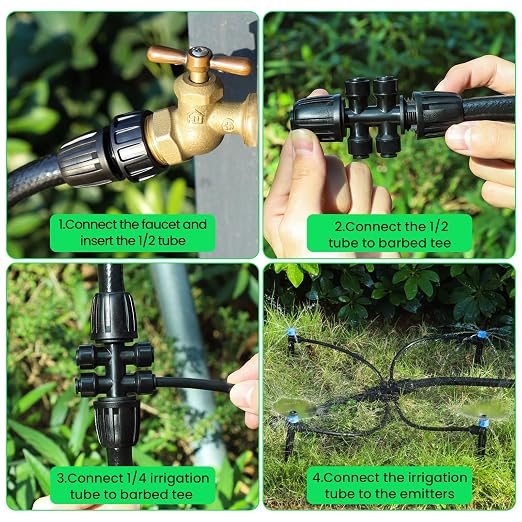 MIXC 95FT Drip Irrigation System Kit + MIXC Rechargeable 2-Zone Water Timer