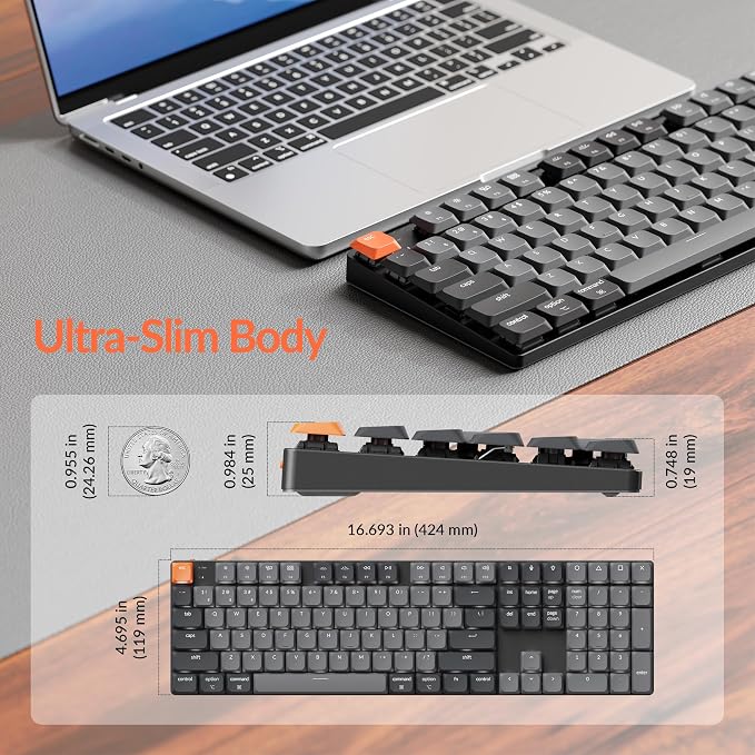 Keychron K5 Version 2 Wireless Bluetooth 5.2 Mechanical Keyboard, Low Profile Milk POM Switch Full-Size 100% Layout QMK Programmable, White Backlit with Shine-Through Keycaps for Mac Windows Linux