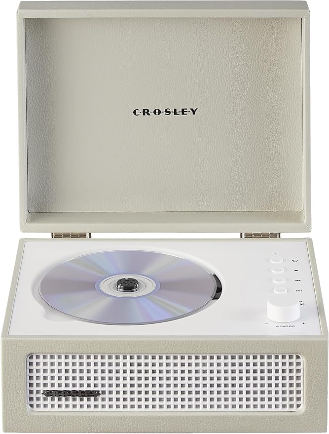 Crosley CR3517A-DU Voyager Retro Portable CD Player with Stereo Bluetooth Speakers and FM Radio, Dune
