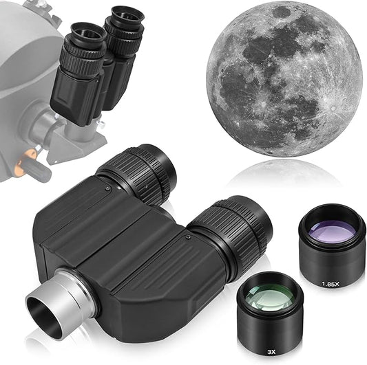 Alstar Stereo Binocular Viewer for Telescopes with 1.85x & 3X Barlow & Two 32mm Eyepieces - Nearly 3D Viewing Experience, Reduces Eye Fatigue, Fits Most 1.25 Inch Newtonian, Refractor, SCT Telescopes