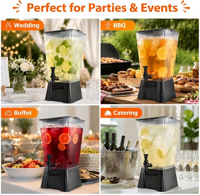 5 Gallon Beverage Dispenser with Spigot, Commercial Juice & Drink Dispenser, Food-Grade Large Water Dispenser for Parties, Weddings, Catering, Tea, Lemonade, Cold Drinks, Clear Plastic Container 19L