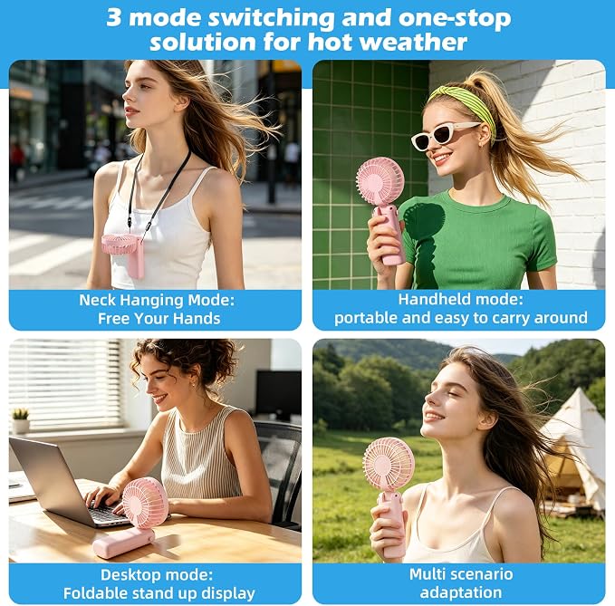 VZZNN Mini Portable Fan Handheld 12 Pack Small Cooling Fans High 5-Speed Rechargeable Fan For Travel, Office, Eyelash Drying, Lightweight, For Beach, Camping, Indoor Outdoor Use (Pink