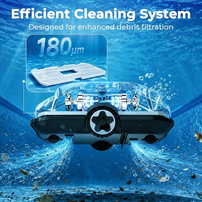 Robotic Pool Cleaner, Cordless Pool Vacuum for Above Ground & Inground Pools, 200mins Runtime Automatic Pool Vacuum Robot for Leaves & Dirt, Powerful Suction up to 2500 sq.ft, Self Parking-Teal