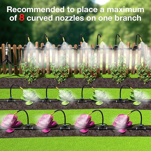 MIXC 1/4" Drip Irrigation System, Adjustable Copper Nozzles (7.8ft Rod Length, 12pcs nozzles and connectors,NO Water Pipe)