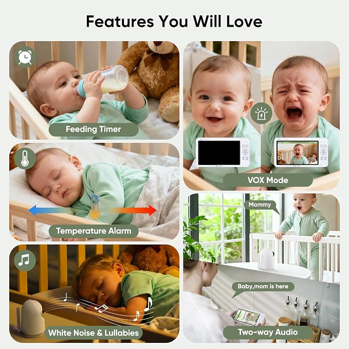 bonoch V2.0 1080P Baby Monitor with 2 Cameras, 7" MegaView Split Screen Baby Monitor No WiFi, 2026 Upgraded Sleep/Crying/Motion Detection, Dual Video Monitor with Camera and Audio, White Noise