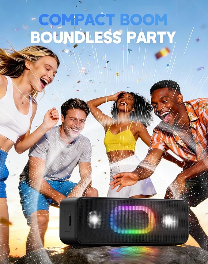OHAYO Bluetooth Speaker, Wireless Portable Outdoor Speakers, Bold Sound and Ambient Light, IPX6 Waterproof, 24H Playtime, TWS Pairing, Built-in Mic, Home/Travel/Beach Essential, Birthday Gift, Black