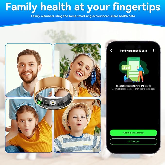 Smart Fitness and Activity Ring for Men and Women - Track Heart Rate Stress Sleep Steps and Blood Oxygen, 10ATM Waterproof Fitness Tracker for iPhone and Android, No Subscription Fee, Size 11