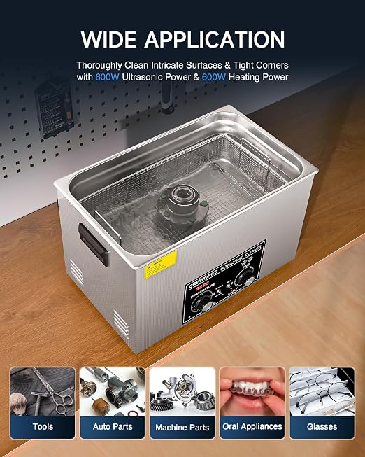 CREWORKS 30L Ultrasonic Cleaner with Heater and Timer, 600W Stainless Steel Ultrasonic Cleaner Machine with Degas & Gentle Modes, Ultrasonic Parts Cleaner with Knob Control for Machine Part Auto Tool