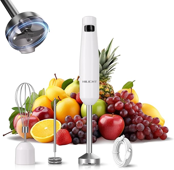 Cordless Immersion Hand Blender (Stick Blender) – Smooth, Controlled Blending for Everyday Cooking, 12V Brushless Motor, Pressure-Sensitive Variable Speed, USB-C Rechargeable, Easy-Clean (White)