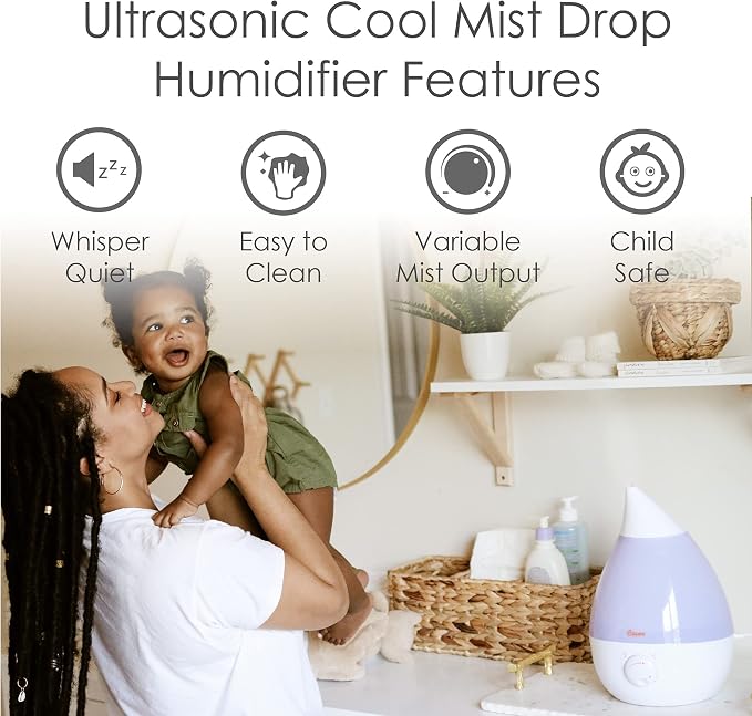 Crane Ultrasonic Cool Mist Humidifier for Bedroom, Baby Nursery, Kids Room, Plants, or Office, Large 1 Gallon Tank, Filter Optional, White