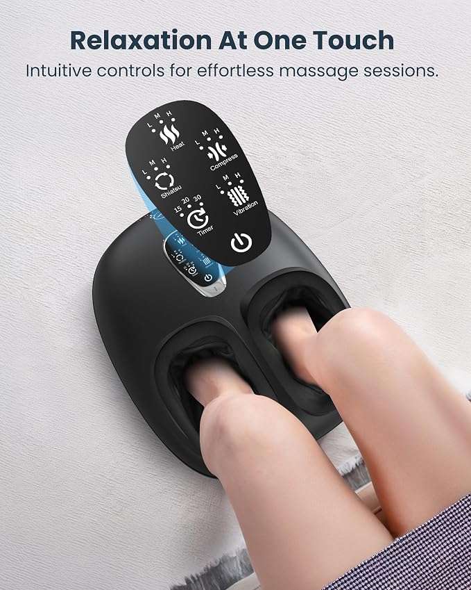 COMFIER 4-in-1 FSA Eligible HSA Shiatsu Foot Massager with Heat, Compression & Vibration, Smoth Warmth for 3 Levels, Toe Touch Control, Large Size Fits Up to 14, Gifts for Mom Dad, Home Office