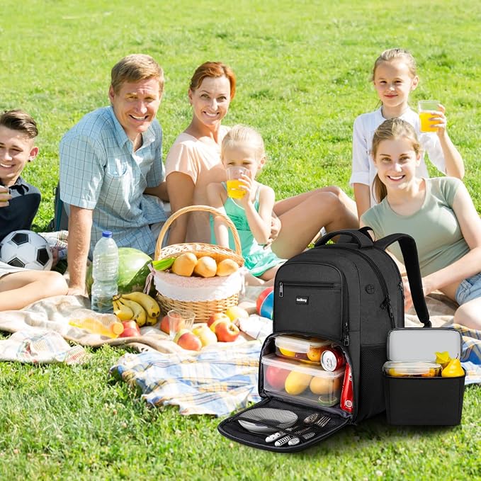 kadilong 17.3 Inch Laptop Backpack Insulated Cooler Backpack with Lunch Box,Lunch Bookbag for Men Teens Boys School Work Picnic College Travel,Computer Bag Meal Prep with USB Charging Port,Black