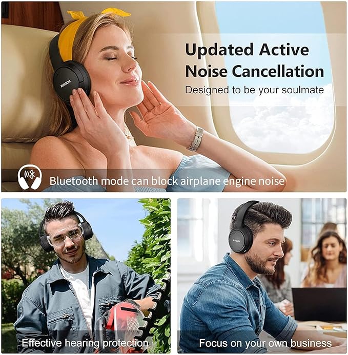 RUNOLIM Hybrid Active Noise Cancelling Headphones, Wireless Over Ear Bluetooth Headphones with Microphone, 100H Playtime, Foldable Headphone with HiFi Audio, Deep Bass for Home Travel Office