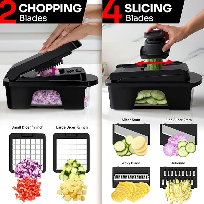 MUELLER HOME ULTIMATE 12 Blade Vegetable Chopper, Mandoline Slicer and Spiralizer, Dicer, Grater, Kitchen Essentials & Accessories, Black