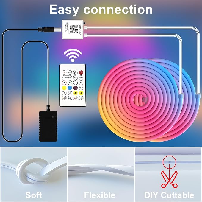 Cozylady RGB Neon Light LED Rope Light,Waterproof Bluetooth APP Remote Control Music Sync Strip Light,24V Flexible DIY Silicone Light for Bedroom Home Indoor Outdoor Decoration(36m/120ft)