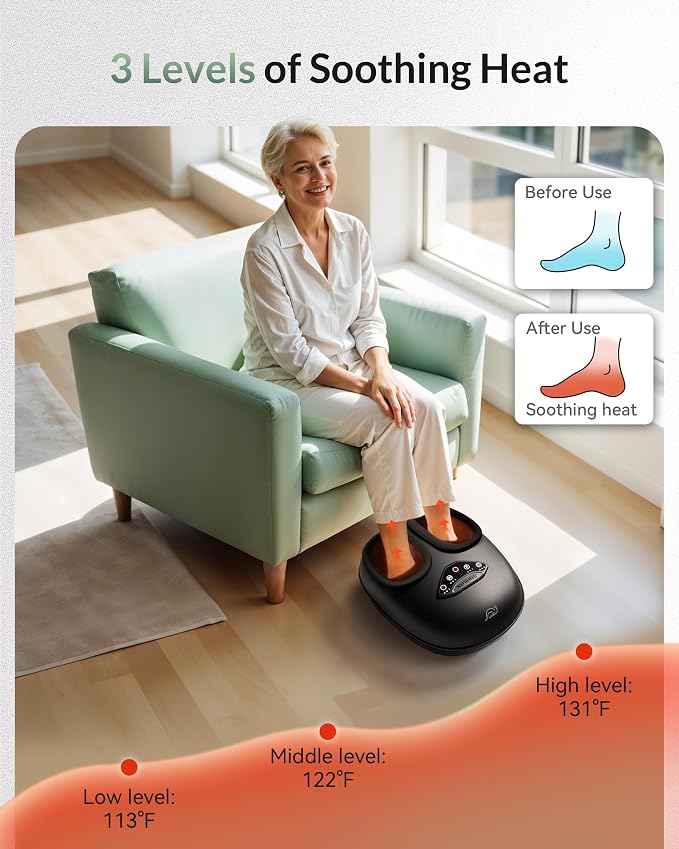Snailax Shiatsu Foot Massager with Heat & Compression, Deep Kneading Foot Massager Machine with 3 Heat Levels & Timer, Full Foot Massage Fits Up to Men Size 14, Fathers Day Gift for Dad
