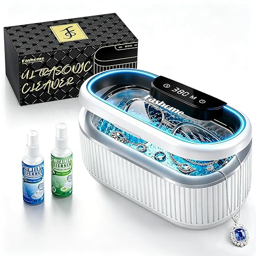 Ultrasonic Jewelry Cleaner, 45kHz Retainer Cleaner Machine for Silver, Glasses, Denture with 2x100ml Cleaning Solution, 3 Power 5 Timer, 304 Stainless Steel Tank, Sonic Cleaner for Home, Jewelry Store | sonic jewelry cleaner degas mode complete accesso...