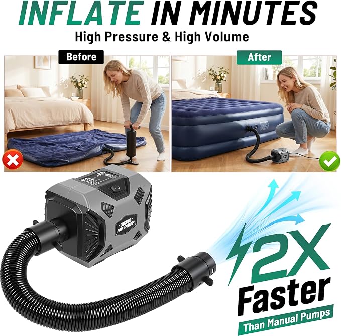 600W Electric Air Pump for Inflatables, High Power Air Mattress Pump with 6 Nozzles, Quick Inflate & Deflate Air Pump for Pool Floats, Vacuum Storage Bags, Swim Rings, Inflatable Toys