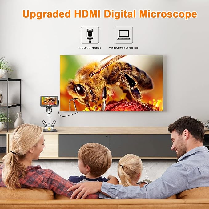 7'' HDMI Digital Microscope,1200X Coin Microscope with IPS Screen, 16MP Soldering Microscope with Lights, 8.5'' Long Stand, View Entire Coin, Compatible with PC/TV, 32GB Card