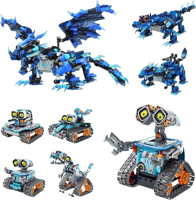 Sillbird Bundle - 2 Items Dragon & Robot Building Kit with Remote Control Christmas Stem Gifts for Kids Boys Ages 8-12, Coding Robotics Technic Toy