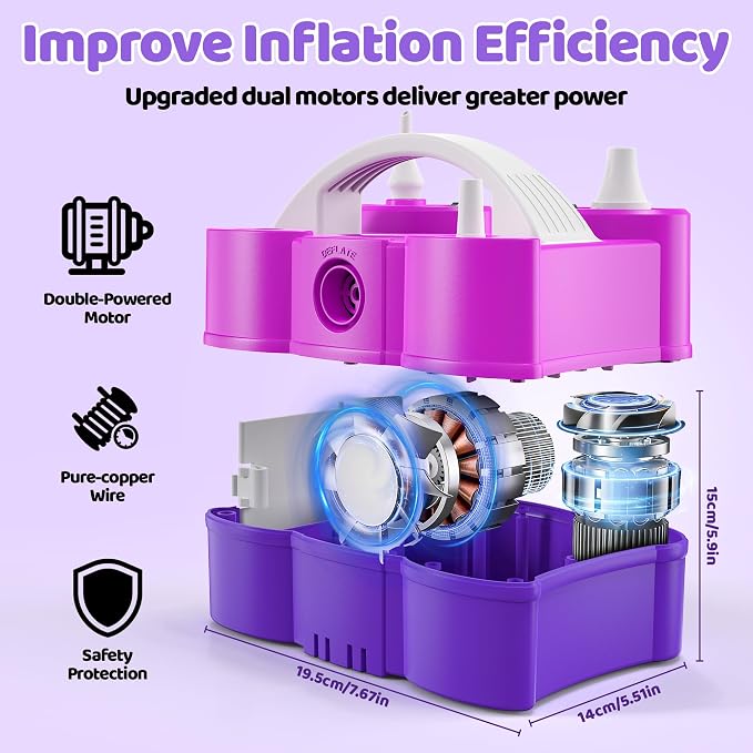Balloon Pump Electric, 3-in-1 Portable Air Pump for Balloons and Inflatables, Fast Inflator Deflator for Pool Floats, Air Mattress, Birthday Party Decorations
