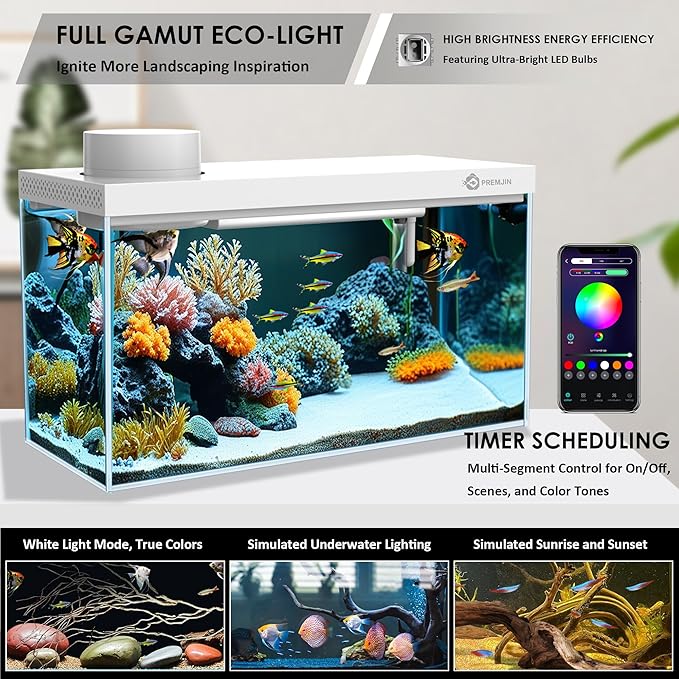 Smart Fish Tank Aquarium Kit with APP Control and Auto Feeder -1.5 Gallon Fish Tank Multi-Layer Filtration System Silent Pump & UHD Glass -16 Million DIY Colors Includes Mini Magnetic Scrubber Scraper
