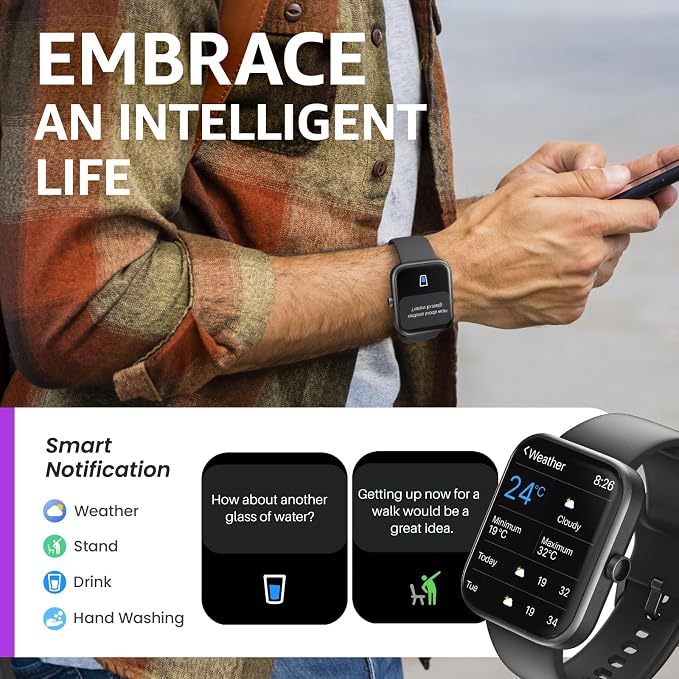 TOZO S3 Smart Watch for Men & Women, 1.83" HD Touchscreen, Bluetooth Calling, Sleep & Activity Tracking, IP68 Waterproof, 10-Day Battery Life, Compatible with iOS & Android