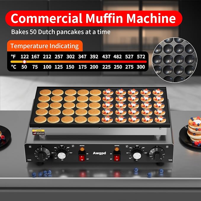 1700W Mini Dutch Pancake Baker,50PCS Electric Commercial Dutch Pancake Baker with Nonstick,110V Dutch Pancake Cooker for Restaurant and Kitchen,Dessert Breakfast