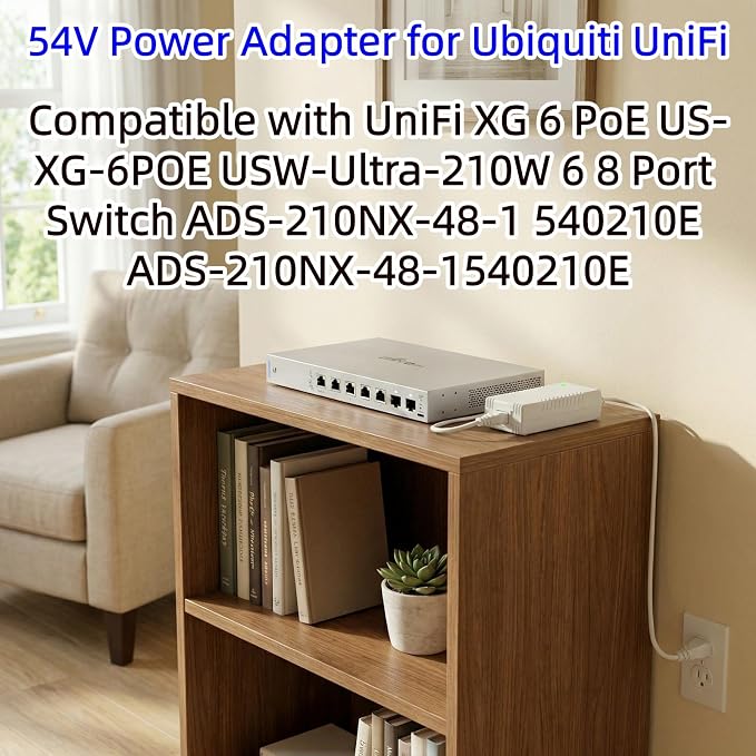 54V PoE Adapter for Ubiquiti UniFi US-XG-6POE USW-Ultra-210W | 54V high efficiency PoE charger, safe & stable power supply, fits Ubiquiti UniFi XG 6 PoE, 6 8 port network switch devices