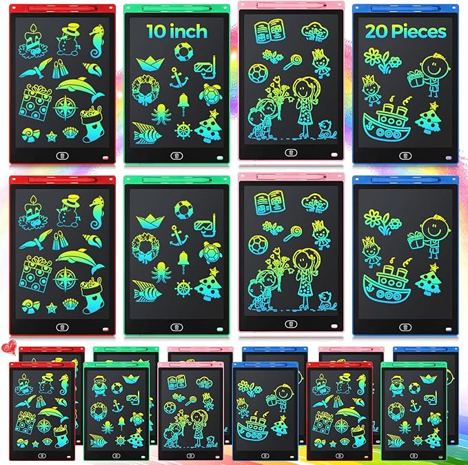 20 Pcs LCD Writing Tablet for Kids 10 Inch Electronic Doodle Board Colorful Screen Doodle Board Erasable Pad Drawing Pad for Kids Toddler 6 Years Old Educational Learning Toy (Black Screen)