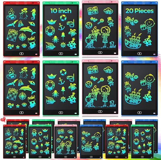 20 Pcs LCD Writing Tablet for Kids 10 Inch Electronic Doodle Board Colorful Screen Doodle Board Erasable Pad Drawing Pad for Kids Toddler 6 Years Old Educational Learning Toy (Black Screen)
