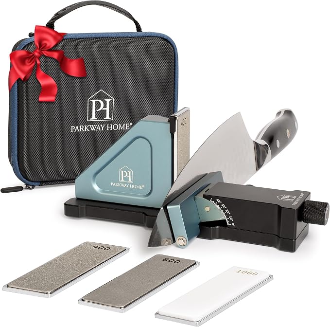 PATENTED ORIGINAL ADJUSTABLE ROLLING KNIFE SHARPENER KIT: Adjustable Height, 10° to 40° for 30 Angle Options, Removeable Diamond Plates with Travel Case - Kitchen Knife Sharpener