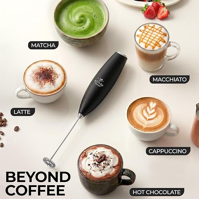 Zulay Kitchen Milk Frother Handheld Electric Whisk – Frother Wand, Durable Drink Mixer, Coffee Frother, Hand Blender, Frother for Protein Powder, Matcha & More - Black