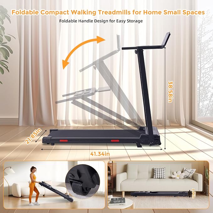 Walking Pad Treadmill with Incline and Handle Bar, 3.0HP Electric Under Desk Treadmill for Home Small Space, 0.6-7.6MPH Portable Mini Exercise Treadmills, 350LBS Capacity