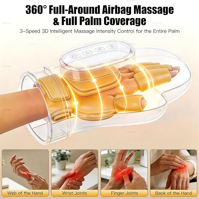 Hand Massager with Heat and Compression, Electric Hand Massager for Arthritis and Carpal Tunnel Relief, 3 Modes 3 Heat Levels 5 Compression Settings Hand Massage, Fathers Day Gift